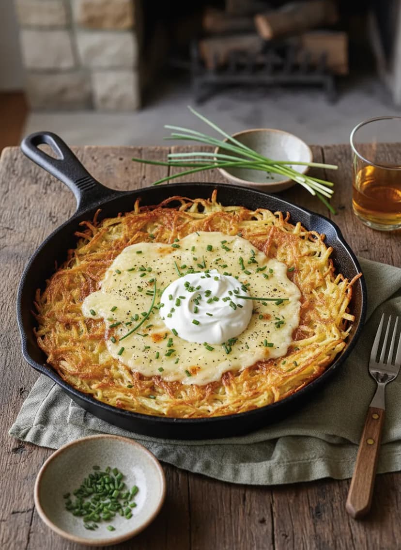 Swiss-Style Rosti with Gruyere and Chive Sour Cream