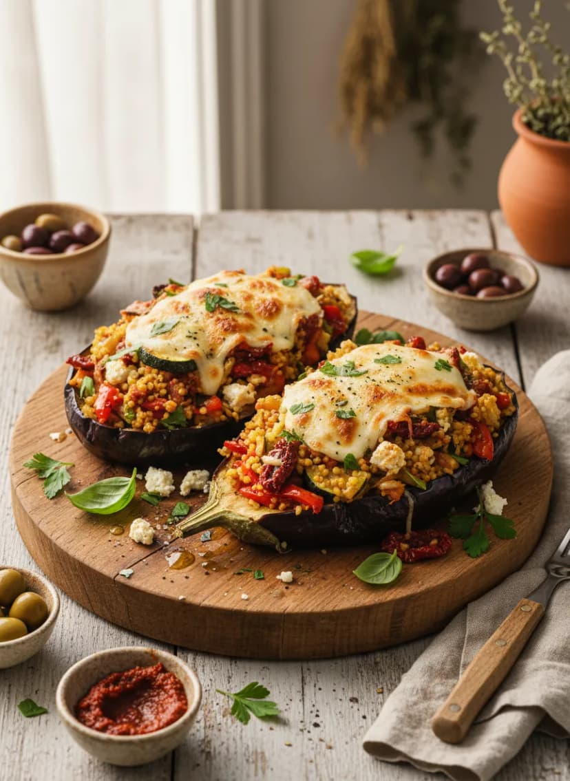Millet and Roasted Vegetable Stuffed Eggplant