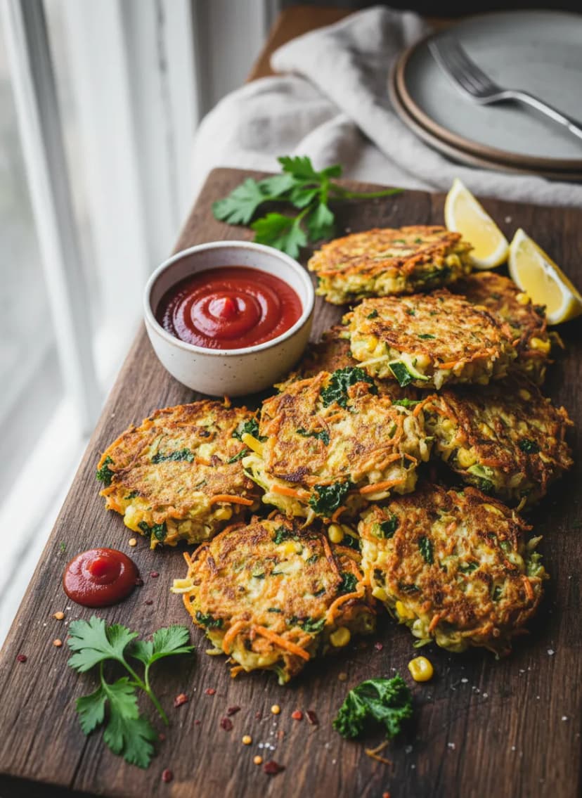 Savory Vegetable Fritters with Ketchup Dip