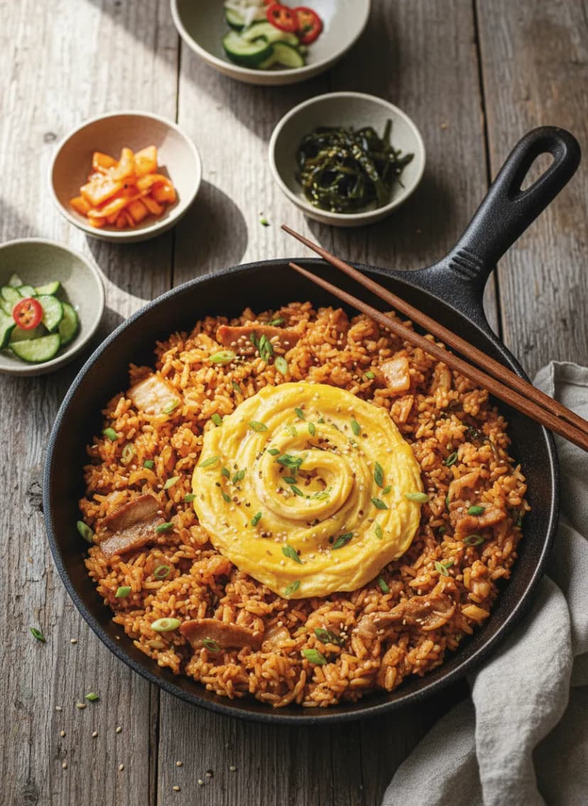 Korean Kimchi Fried Rice with Scrambled Eggs