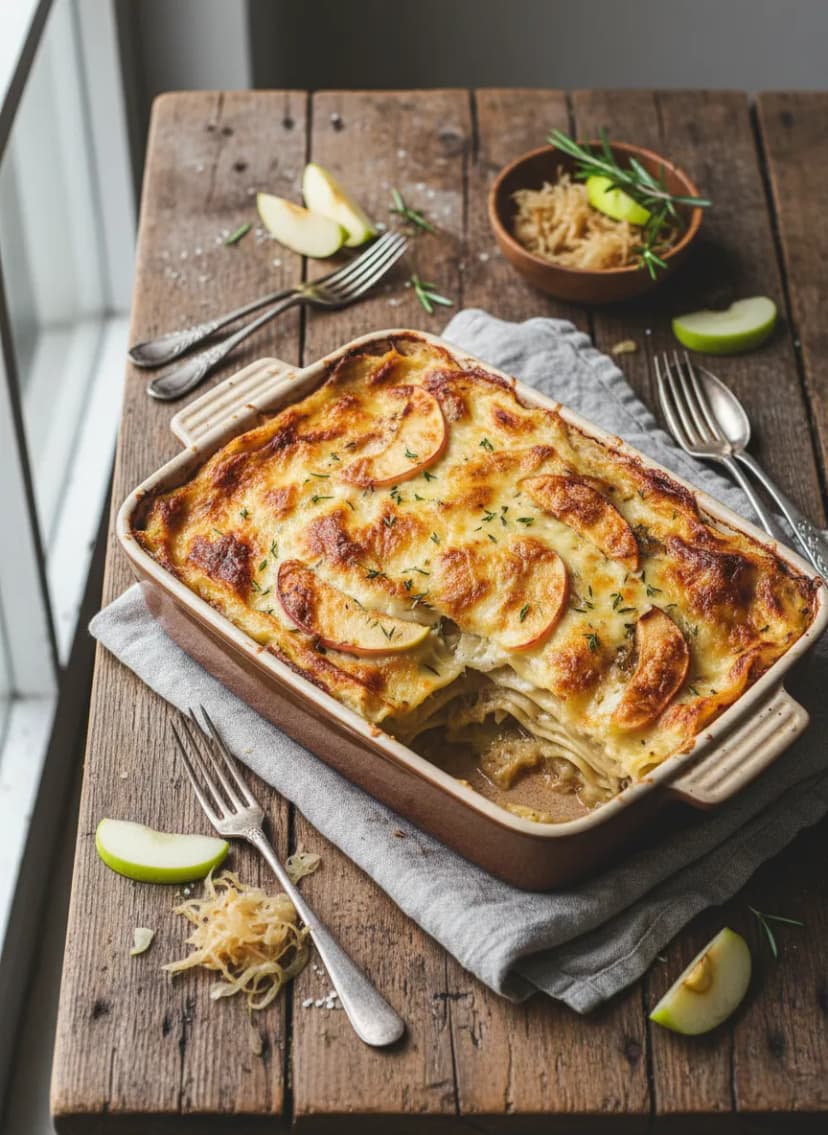 Savory Sauerkraut And Apple Lasagne