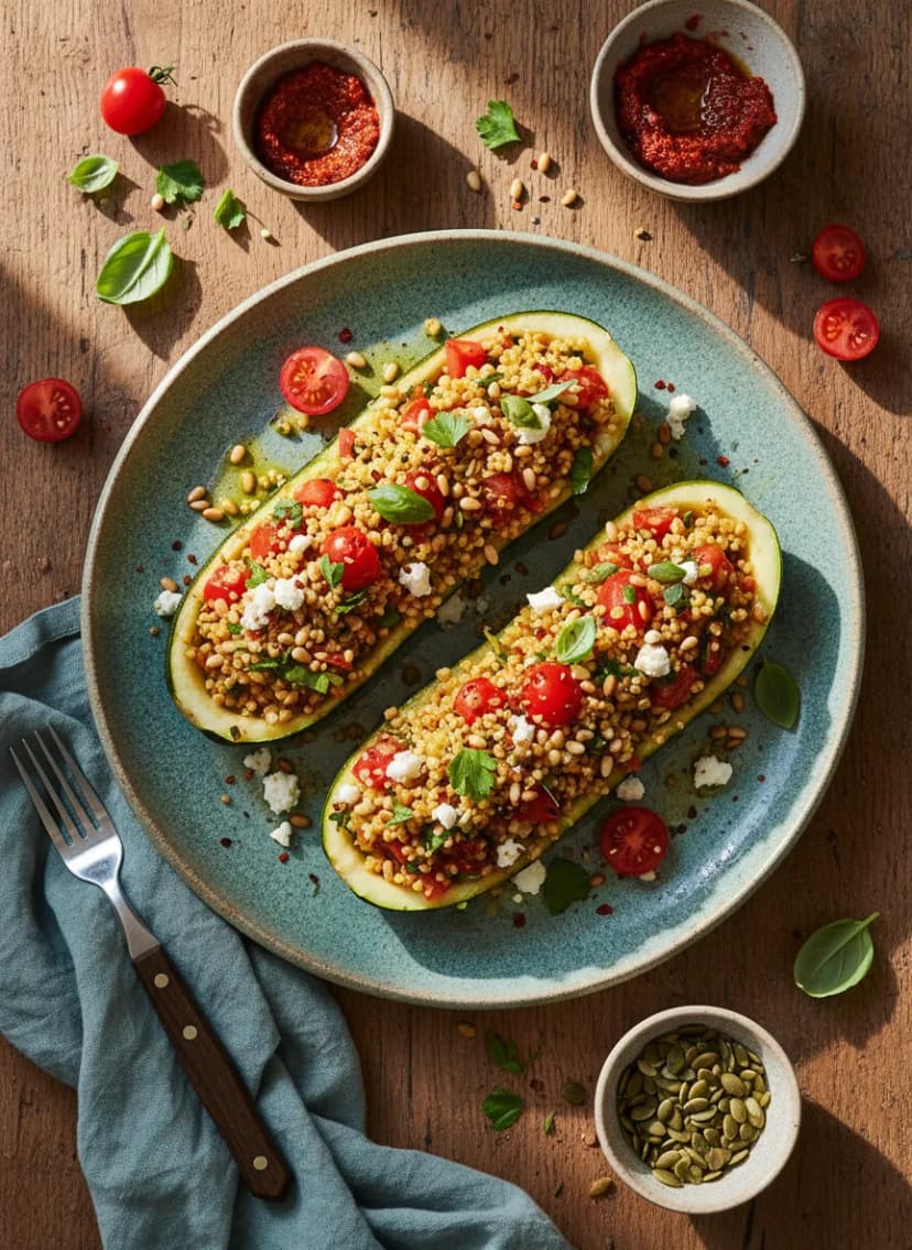 Millet-Stuffed Zucchini Boats