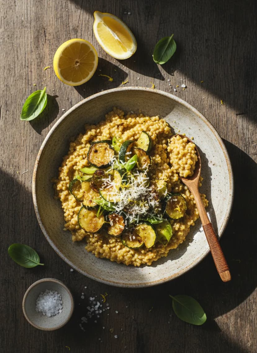 Creamy Millet Risotto with Roasted Zucchini and Leeks