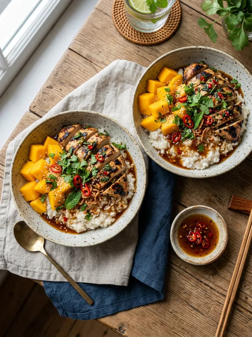 Chicken and Mango Sticky Rice Bowls