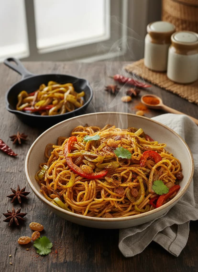 Savory Leek and Paprika Rice Noodle Stir-Fry
