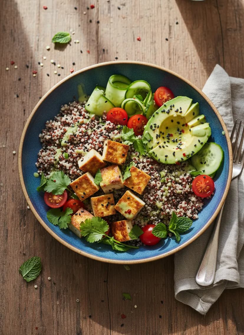 Quinoa Tofu Bowl with Avocado