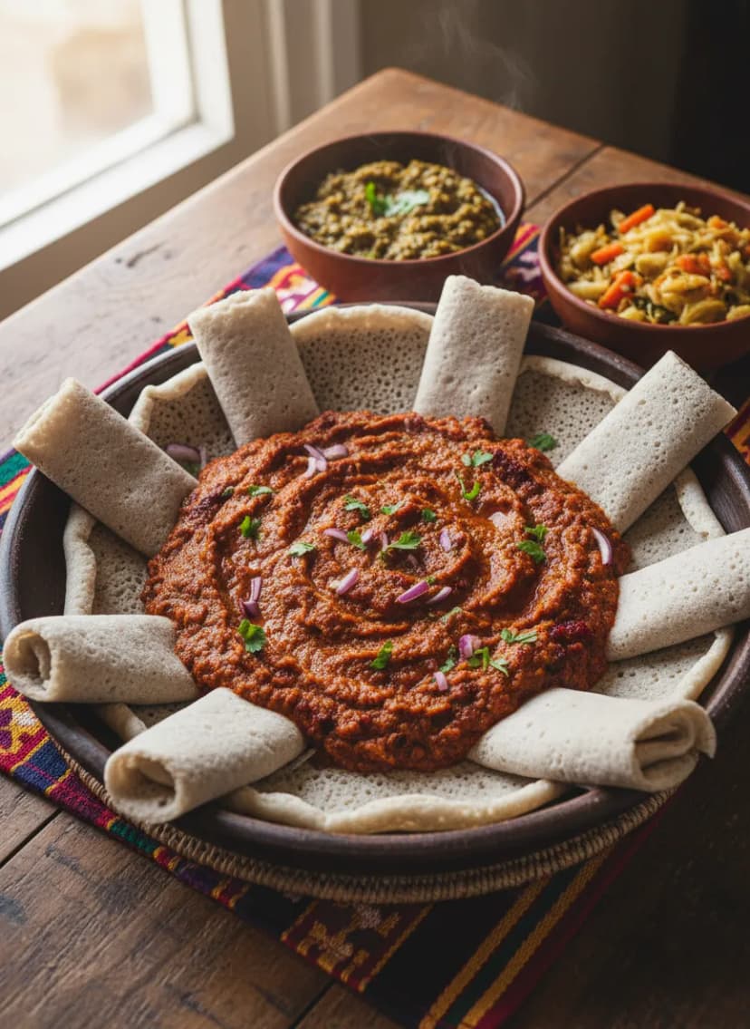 Ethiopian Misir Wot with Injera