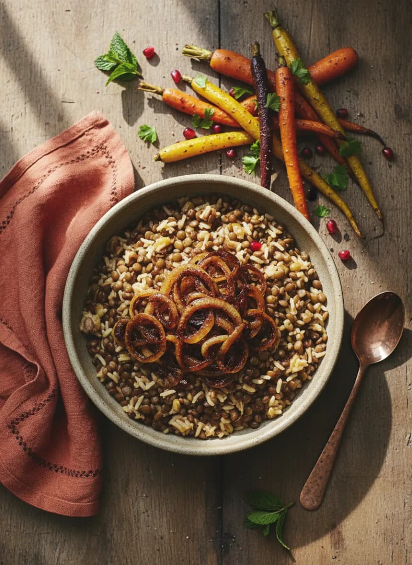Middle Eastern Mujadara with Sautéed Carrots