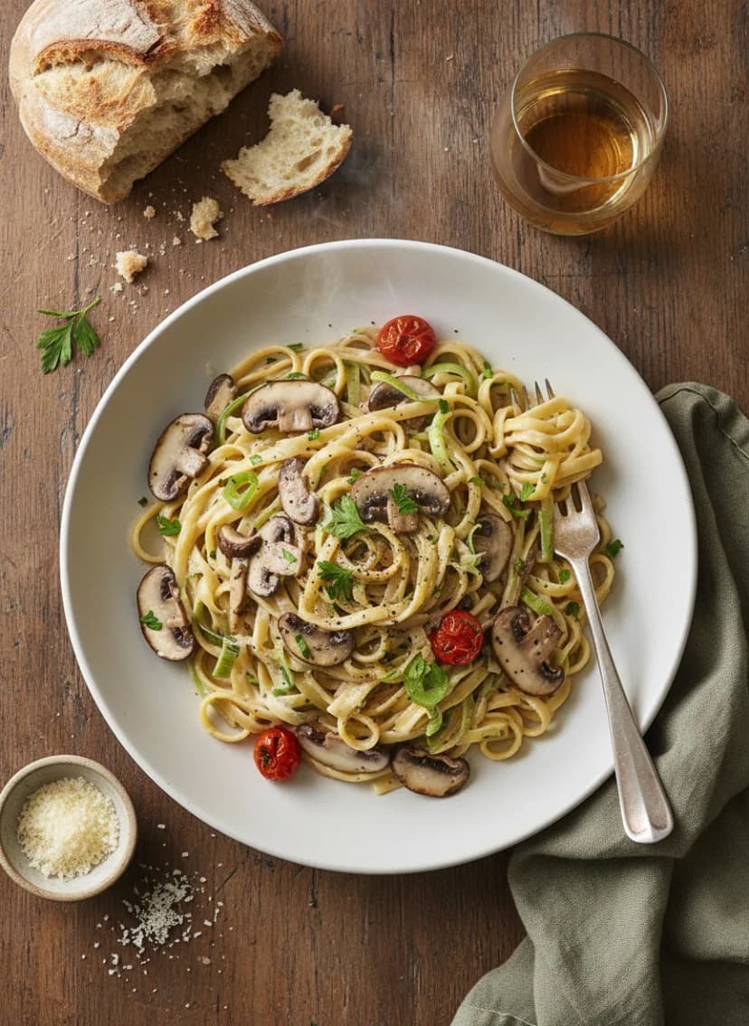 Creamy Mushroom and Leek Pasta