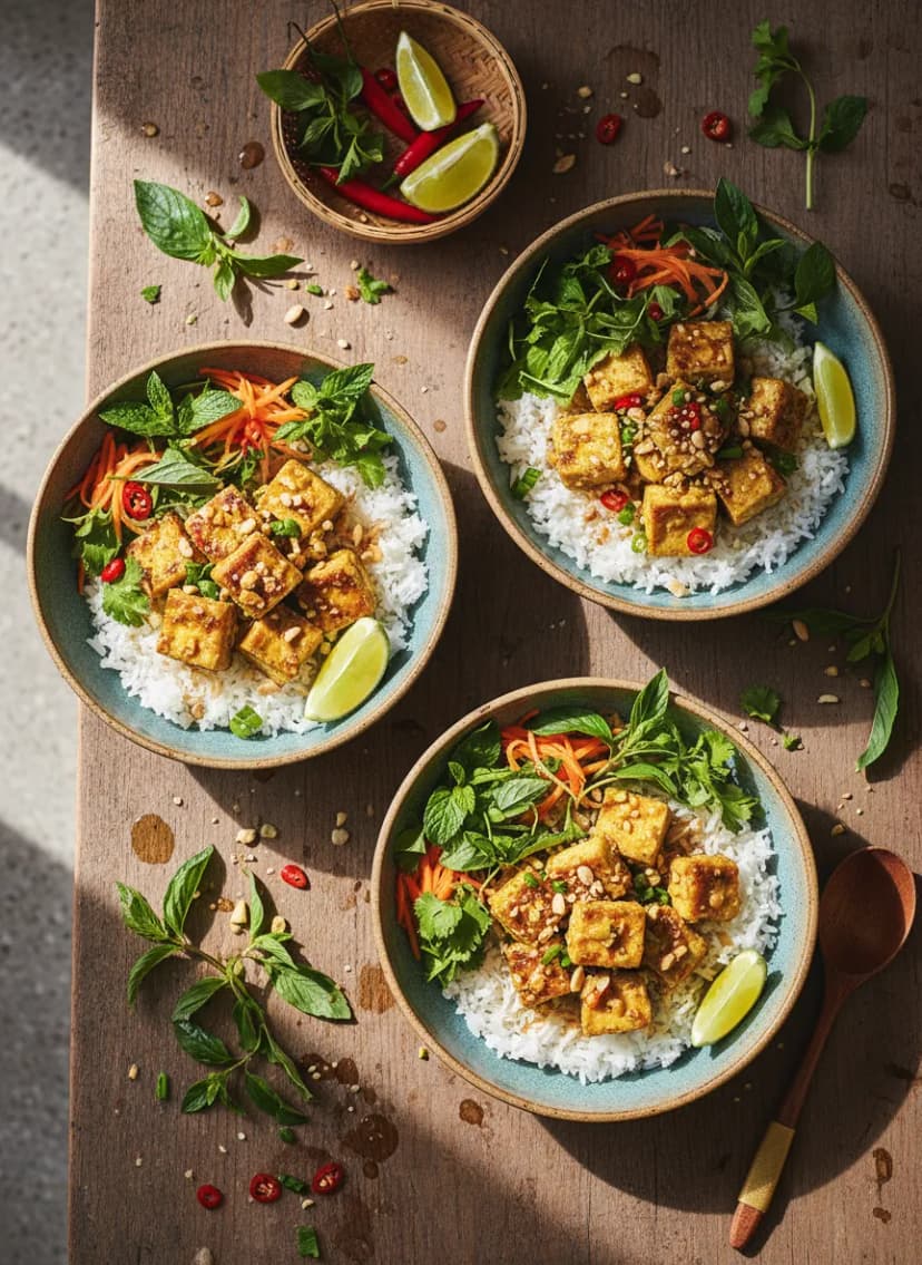Vietnamese Lemongrass Tofu Rice Bowls