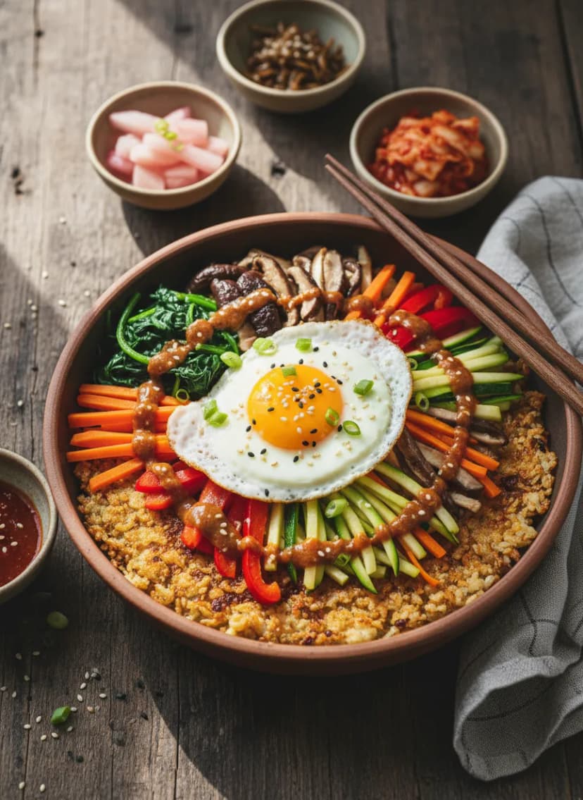 Korean Bibimbap with Crispy Rice