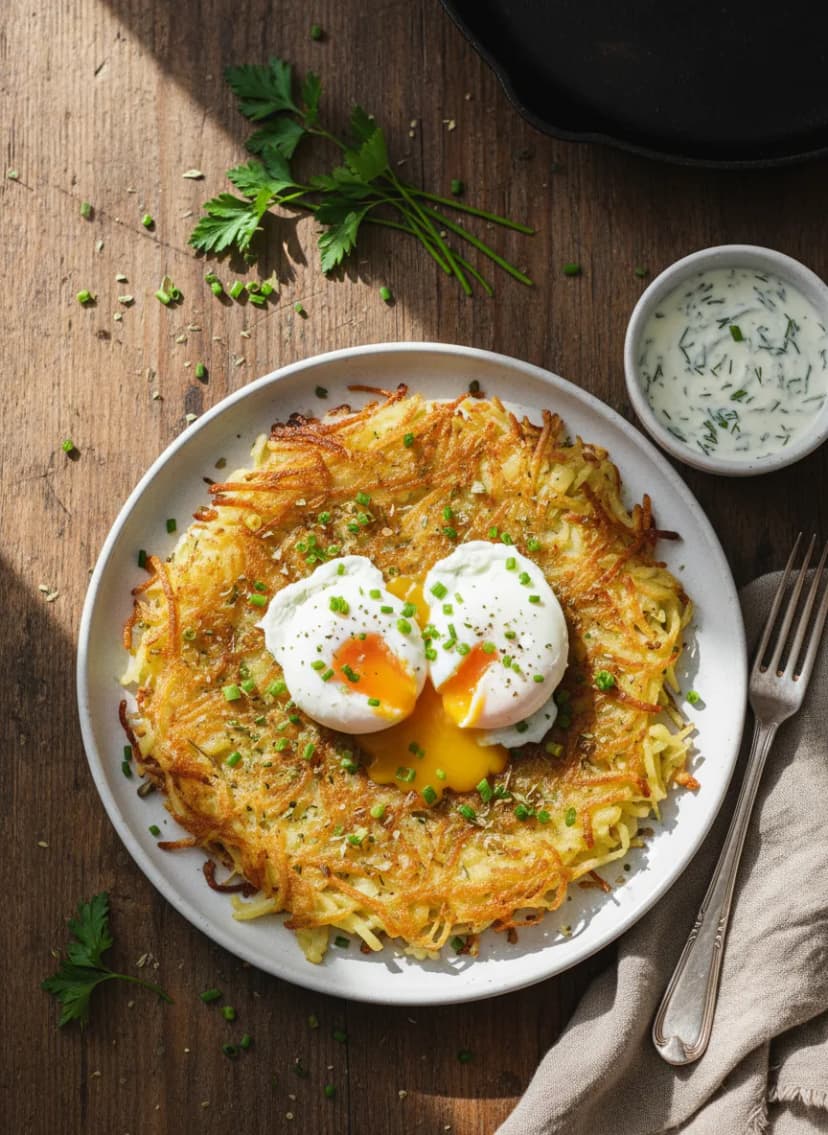 Swiss-Style Potato Rösti with Herb Poached Eggs