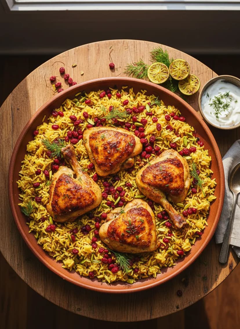 Persian Saffron Rice with Barberries and Roasted Chicken