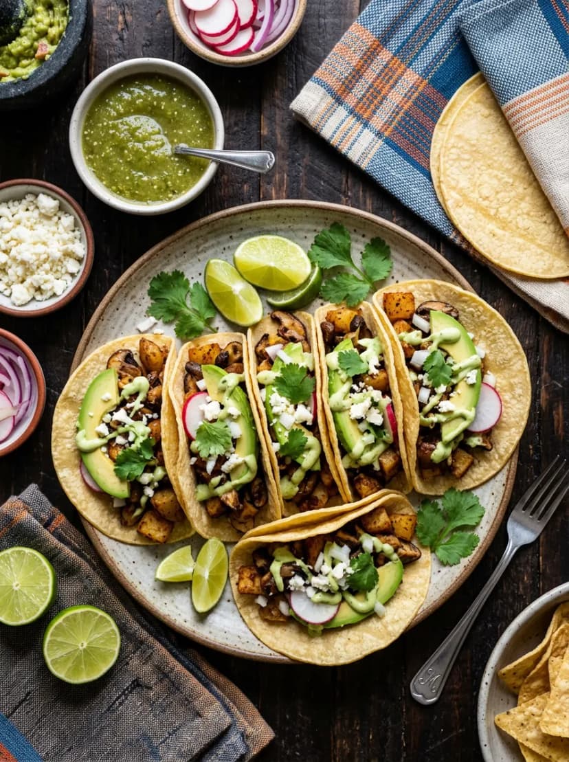 Crispy Potato and Mushroom Tacos