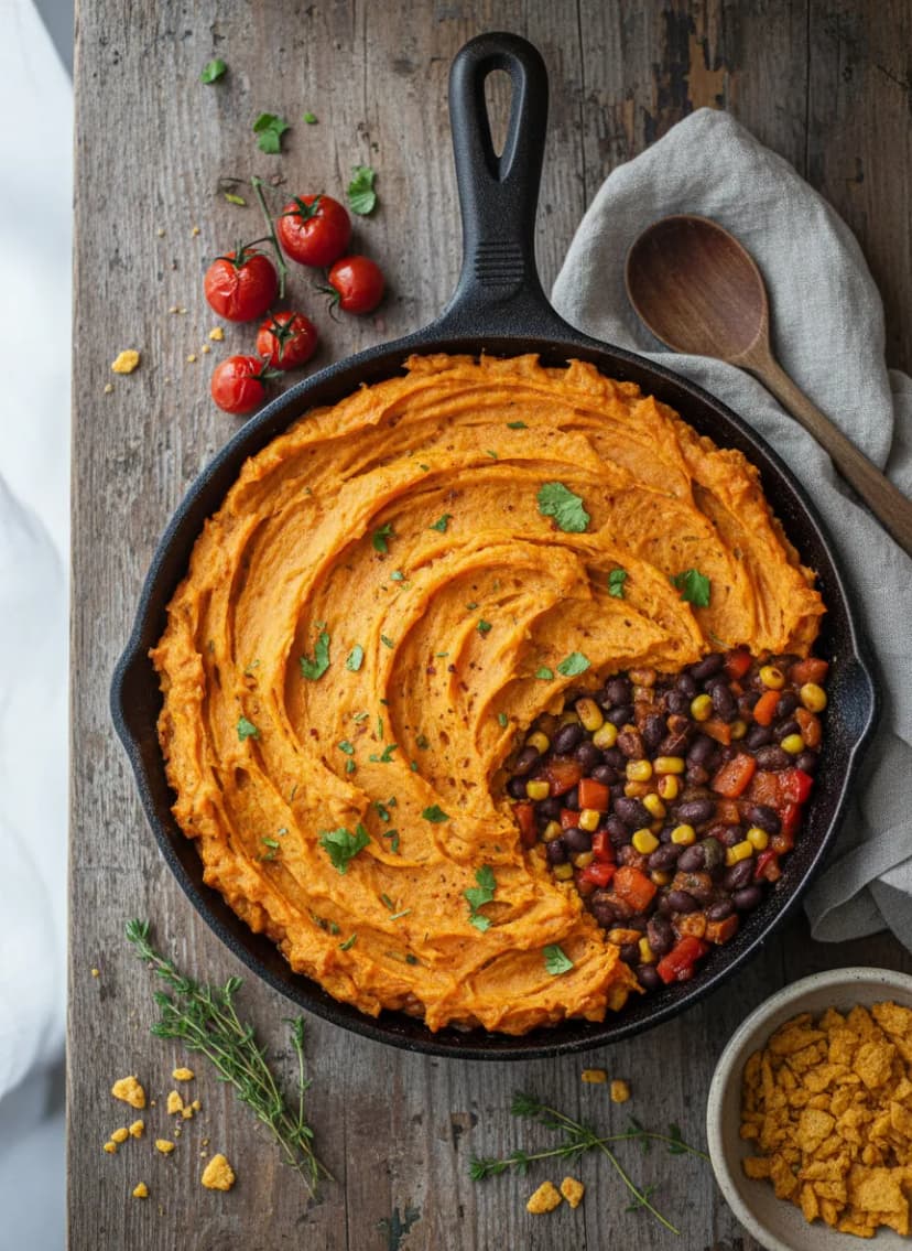 Vegetarian Sweet Potato and Black Bean Shepherd's Pie