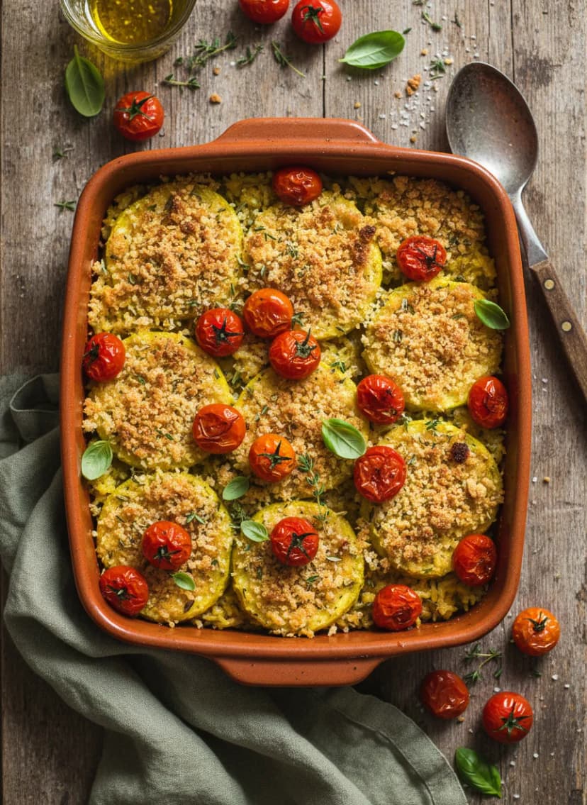 Rustic Zucchini and Tomato Rice Gratin