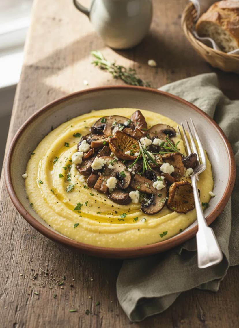 Italian Polenta with Roasted Mushrooms and Gorgonzola