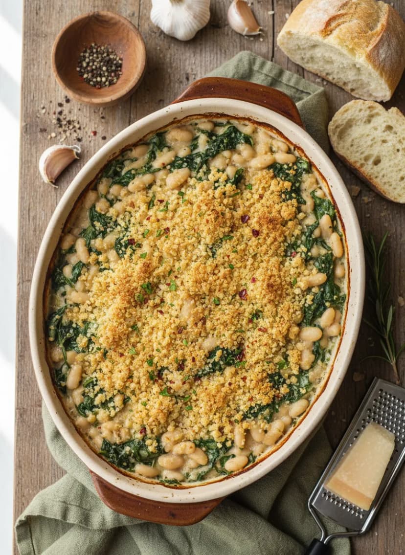 Creamy Tuscan White Bean and Spinach Gratin