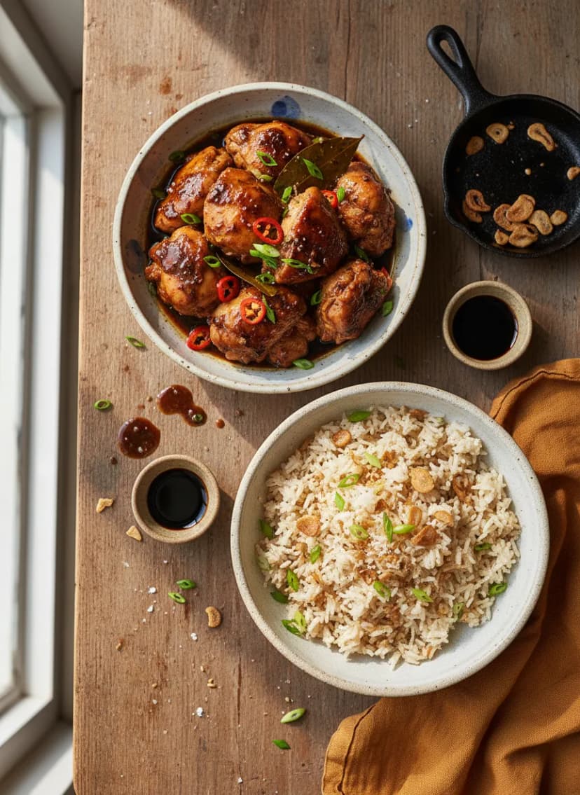 Filipino Chicken Adobo with Garlic Rice