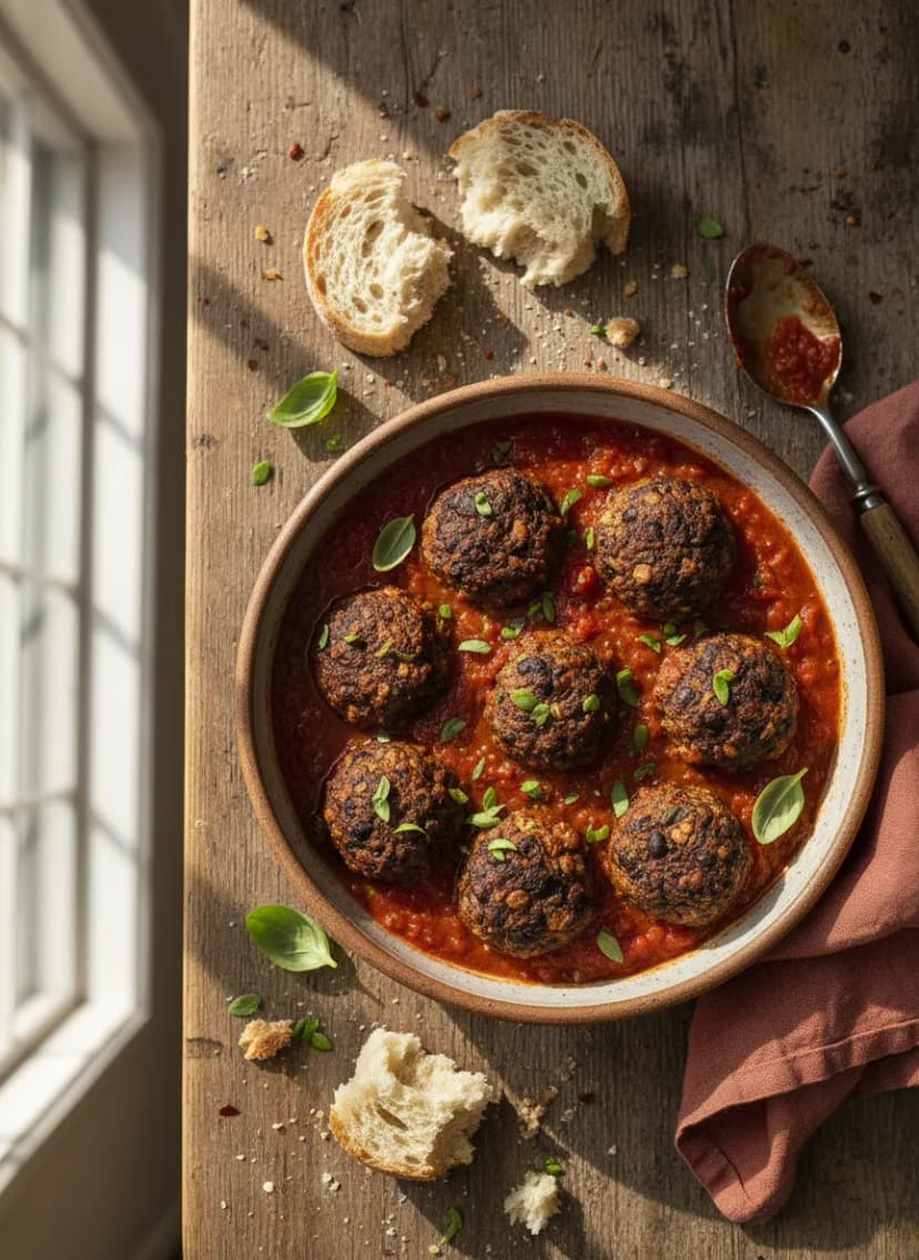 Hearty Black Bean Meatballs in Tomato Sauce