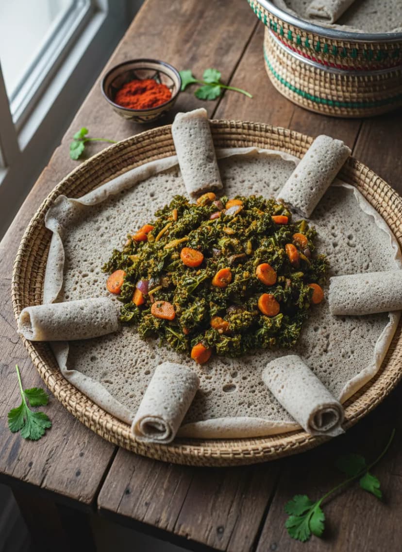 Ethiopian Gomen with Injera