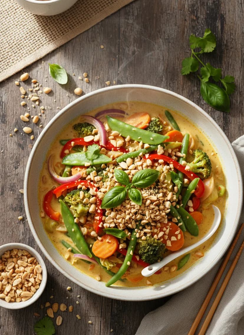 Thai Coconut Vegetable Curry with Toasted Peanuts