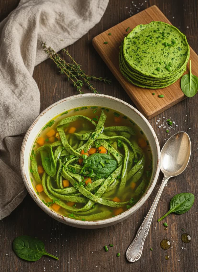 Austrian Spinach Flädle Soup