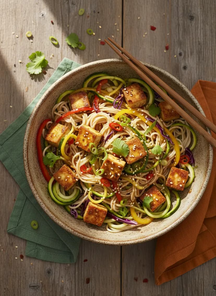 Tofu and Zucchini Noodle Bowl