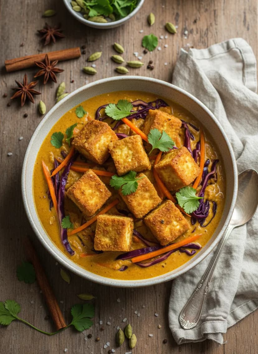 Coconut Curry Braised Tofu and Red Cabbage