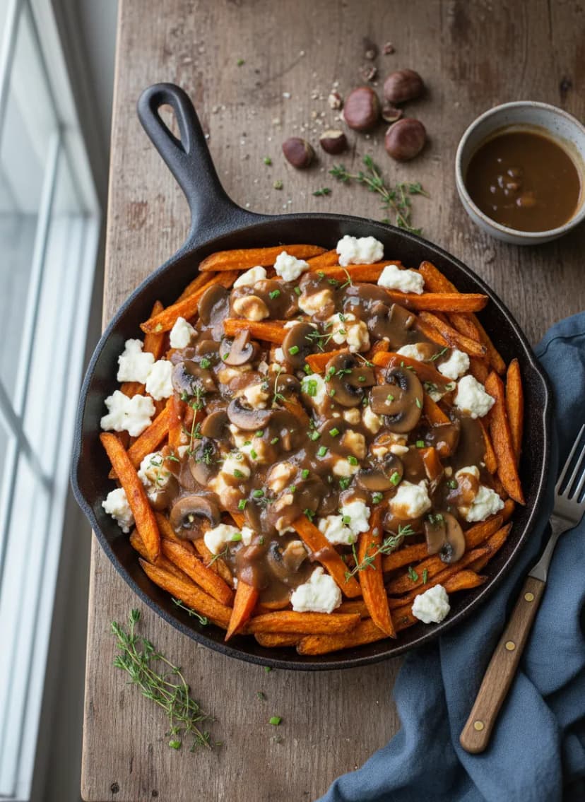 Vegetarian Poutine with Sweet Potato Fries