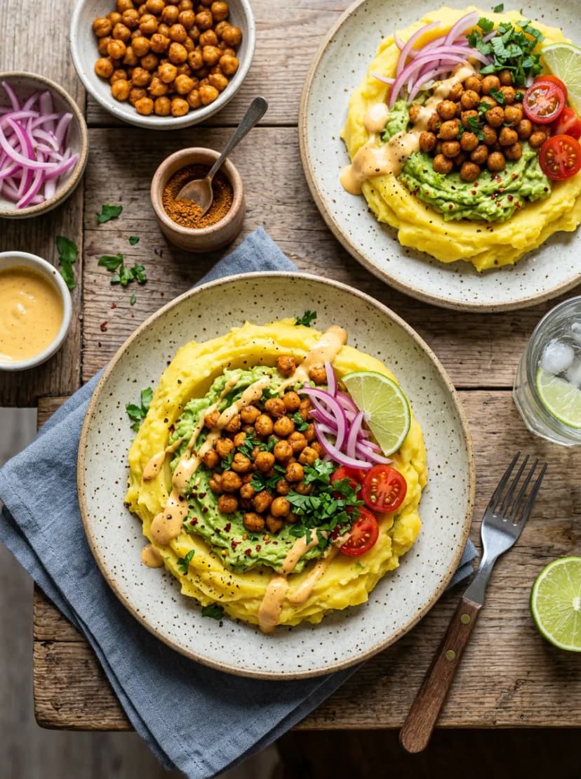 Peruvian-Inspired Potato Causa Bowls with Roasted Chickpeas