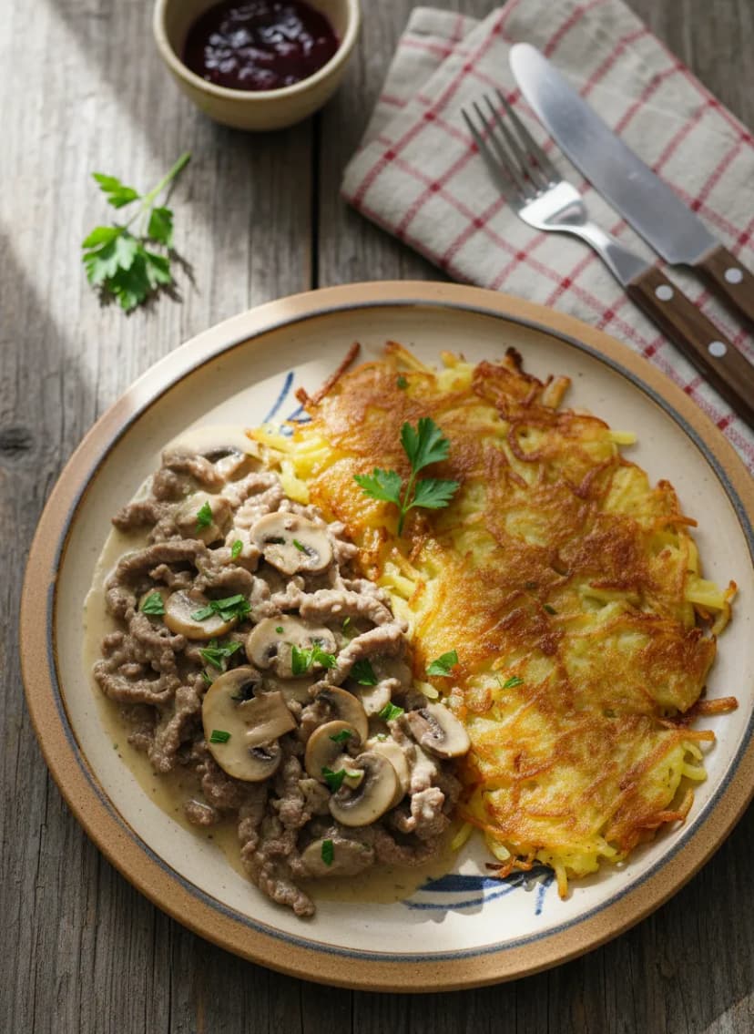 Swiss Zürcher Geschnetzeltes with Rösti