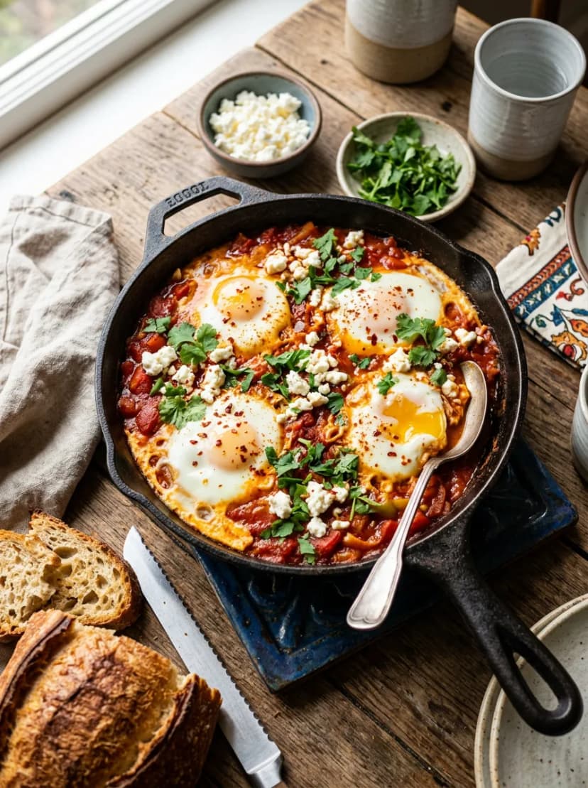 Shakshuka with Feta and Crusty Bread