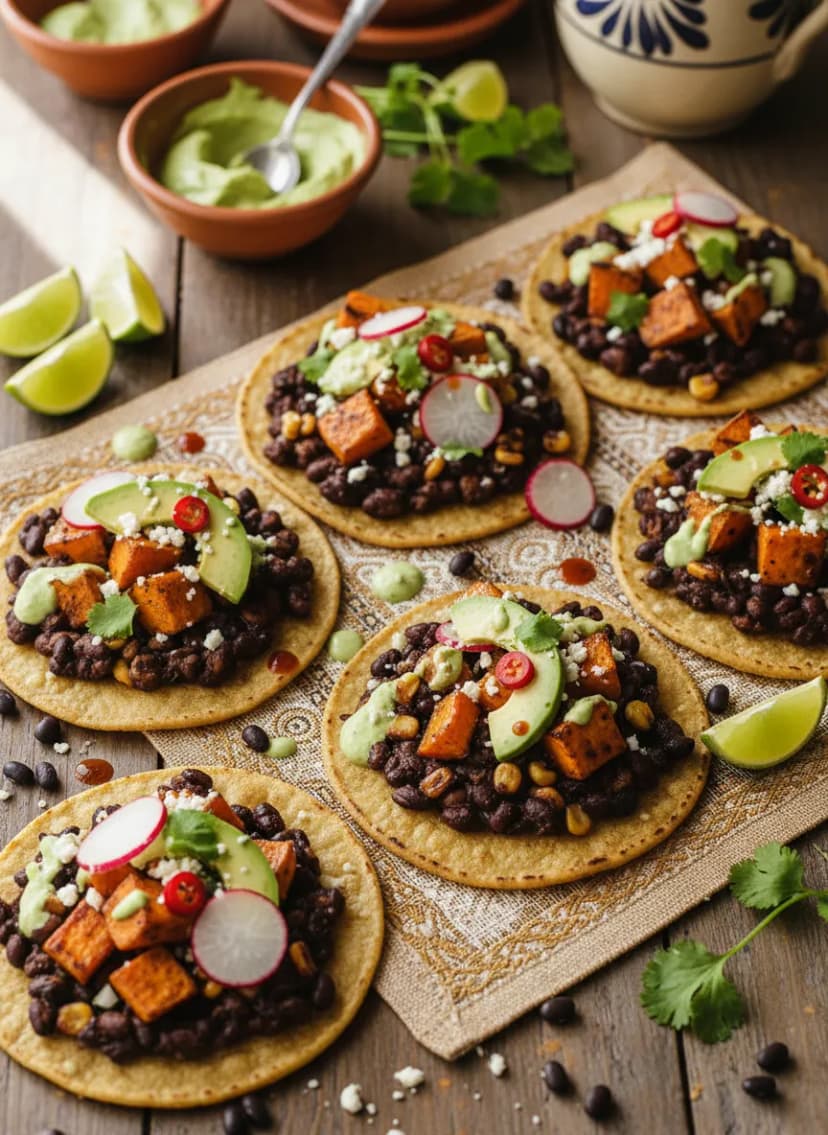 Mexican Black Bean and Sweet Potato Tostadas