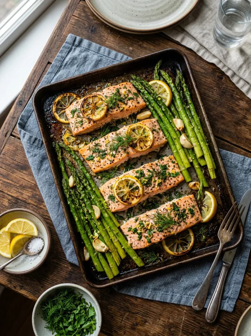 Sheet Pan Lemon Herb Roasted Salmon and Asparagus