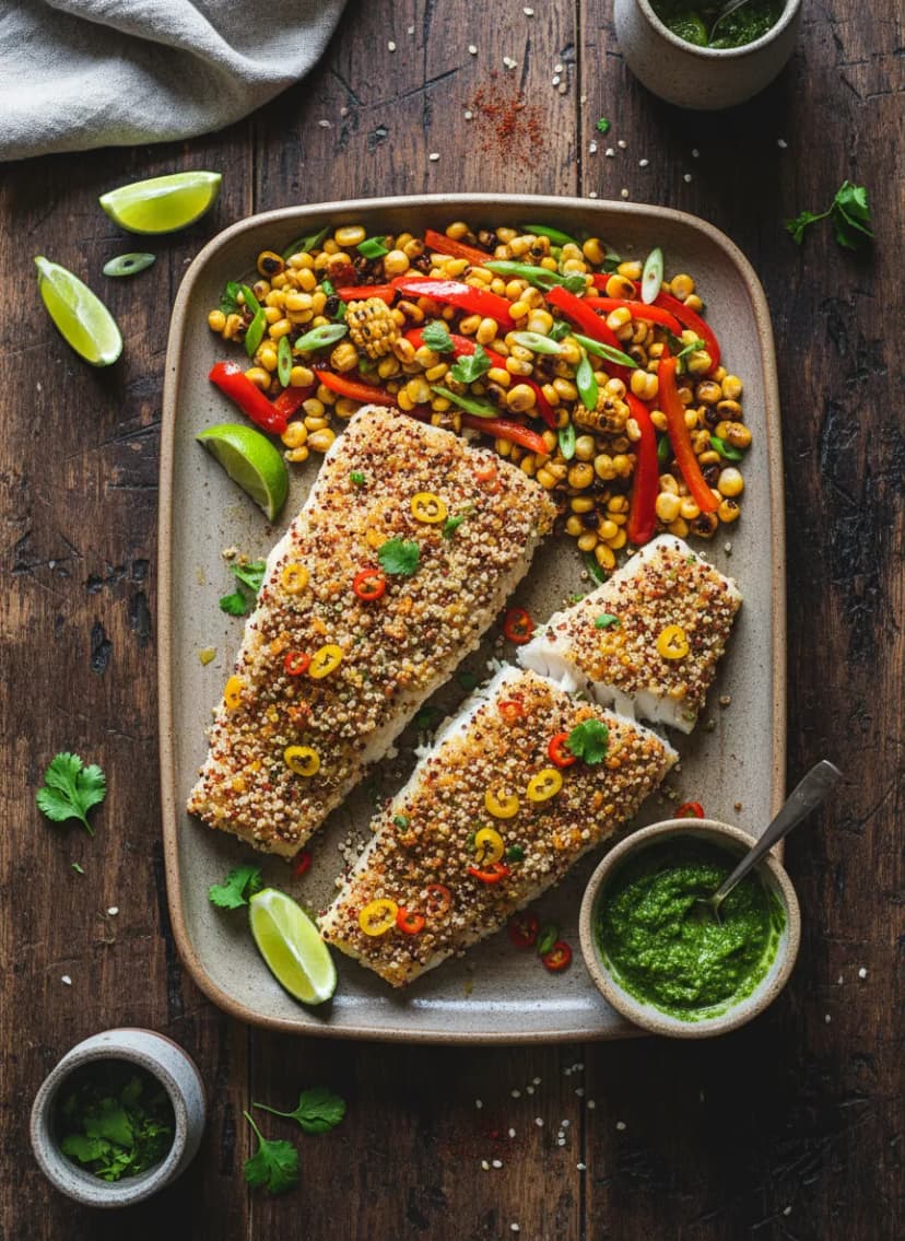 Peruvian Quinoa-Crusted Baked White Fish