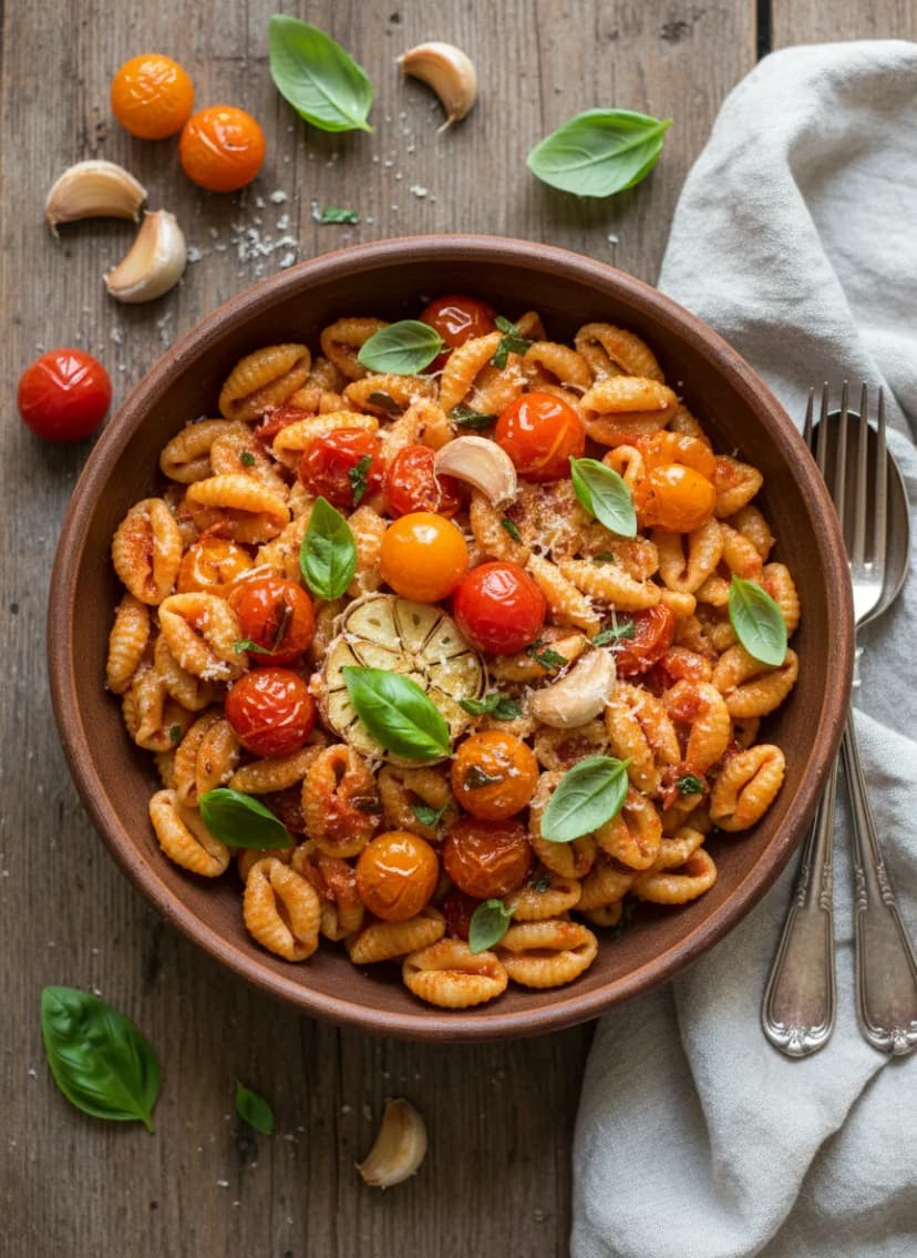 Italian Pasta with Roasted Garlic and Cherry Tomato Sauce