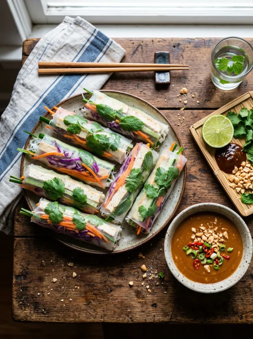 Vegetarian Vietnamese Summer Rolls with Peanut Dipping Sauce