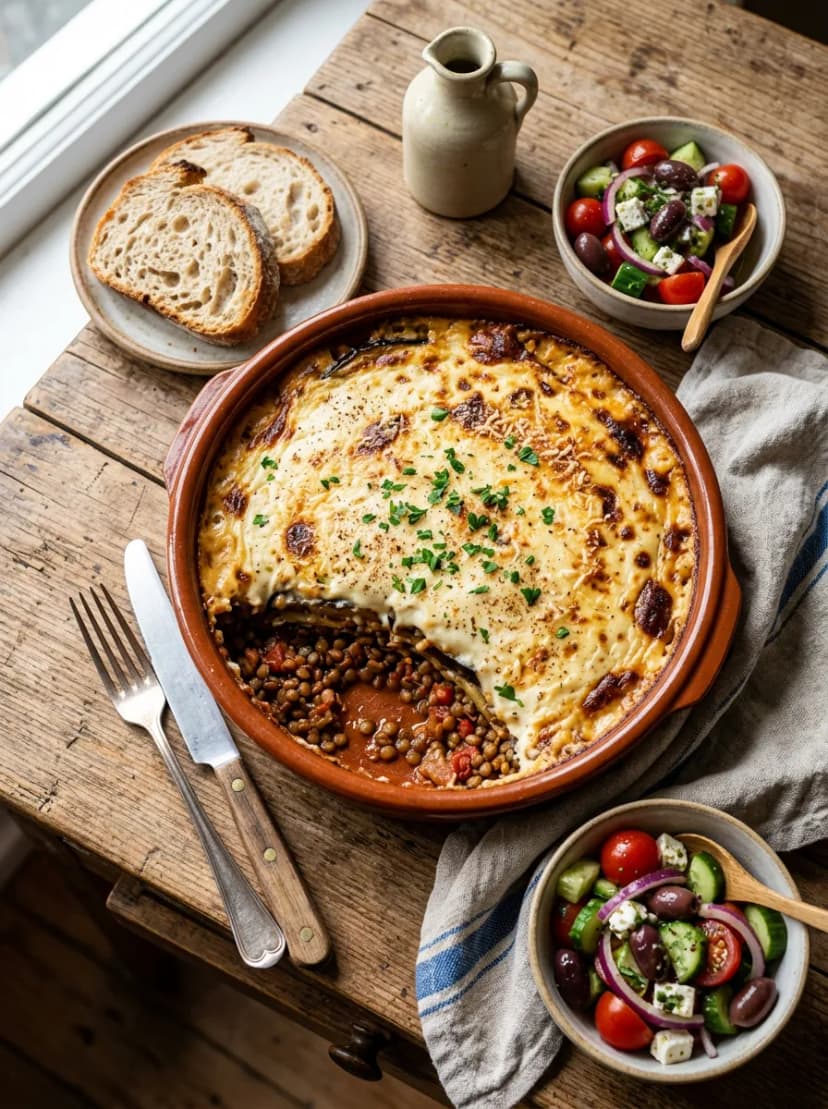 Vegetarian Moussaka with Lentils and Bechamel