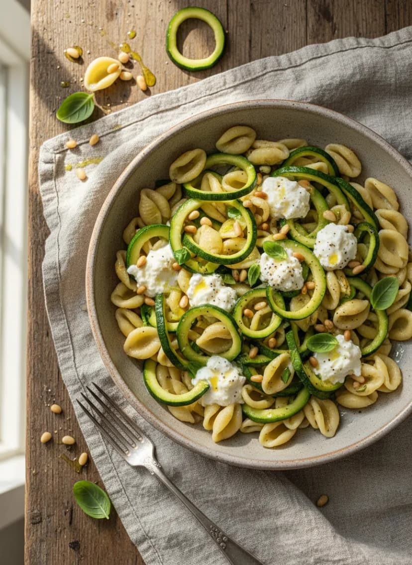 Italian Zucchini Ribbon and Ricotta Orecchiette